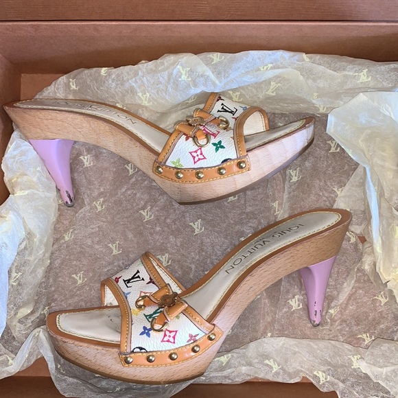 Authentic Louis Vuitton white multicolor mules - Picture 3 of 16